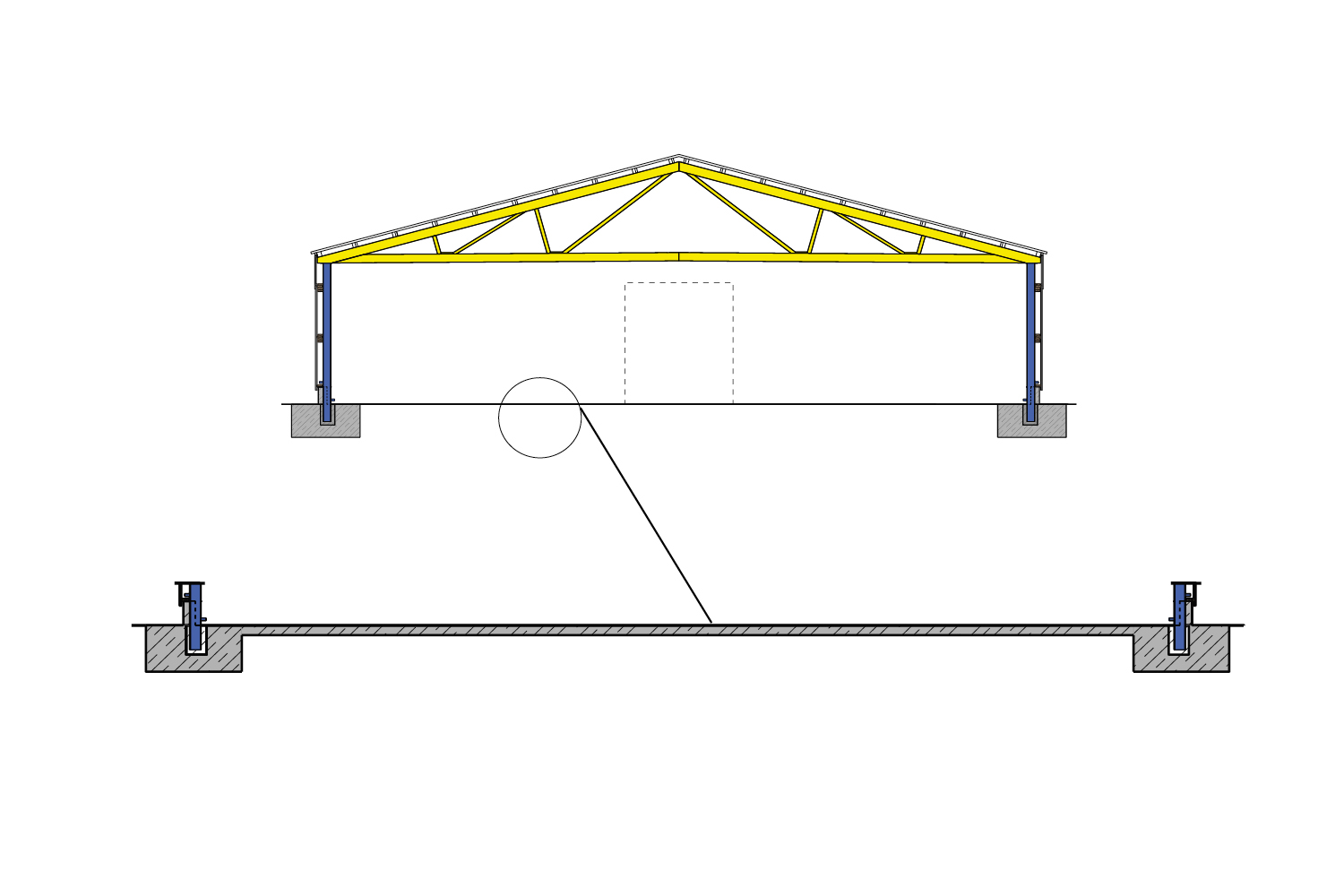 Technische Detailansicht vom Fundament mit Dodenplatten einer Vielzweckhalle