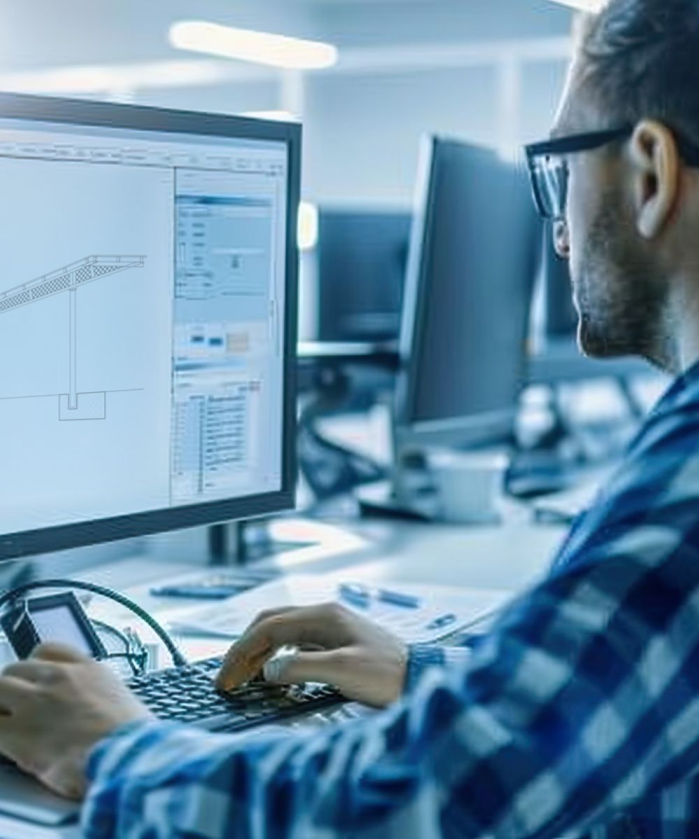CAD-Arbeitsplatz: Mitarbeiter erstellt Hallenplan am PC